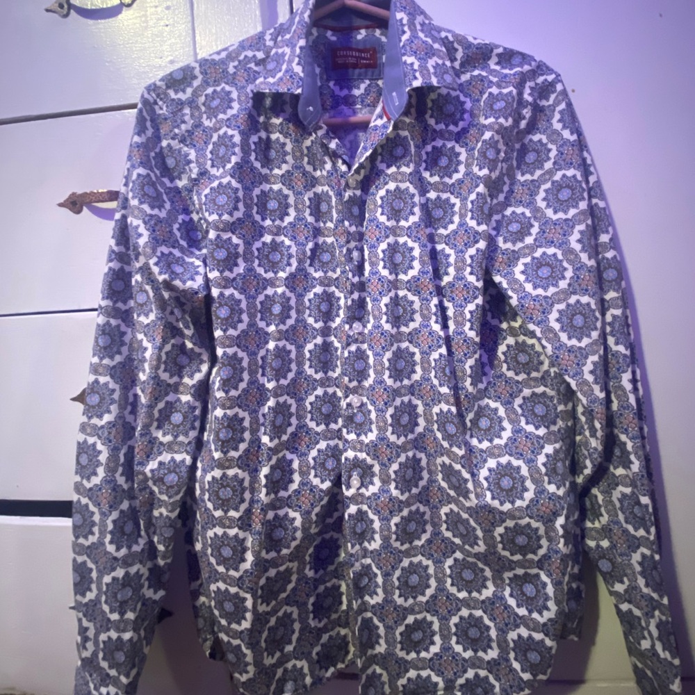Consequence Blue and White Patterned button up
